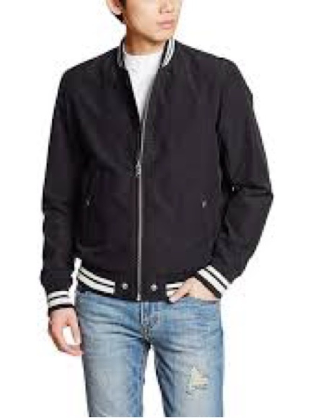 Diesel Black Bomber Varsity Jacket White Stripe Trim Full Zip Mens Sz L
